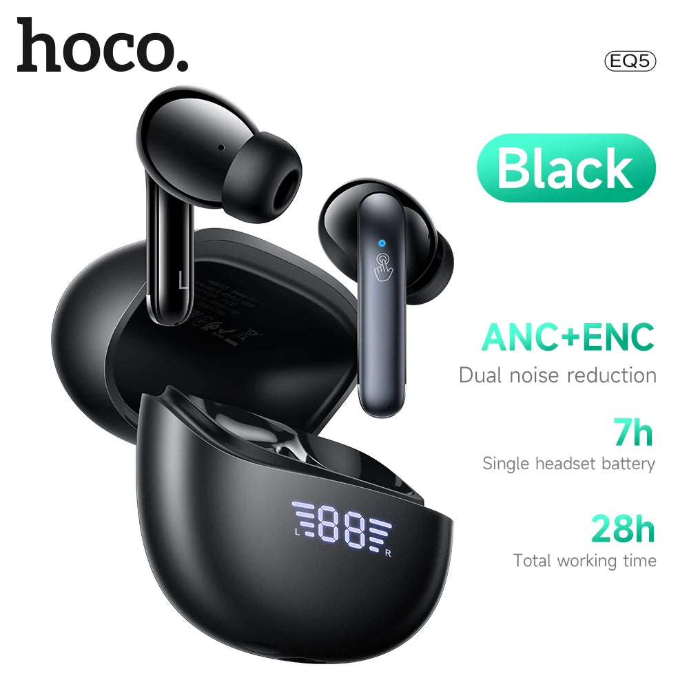 HOCO AirPods EQ5 ANC+ENC Bluetooth Wireless Earphone Active Noise Cancellation Hifi Stereo Sound Microphone Music Sport earbuds - A&V