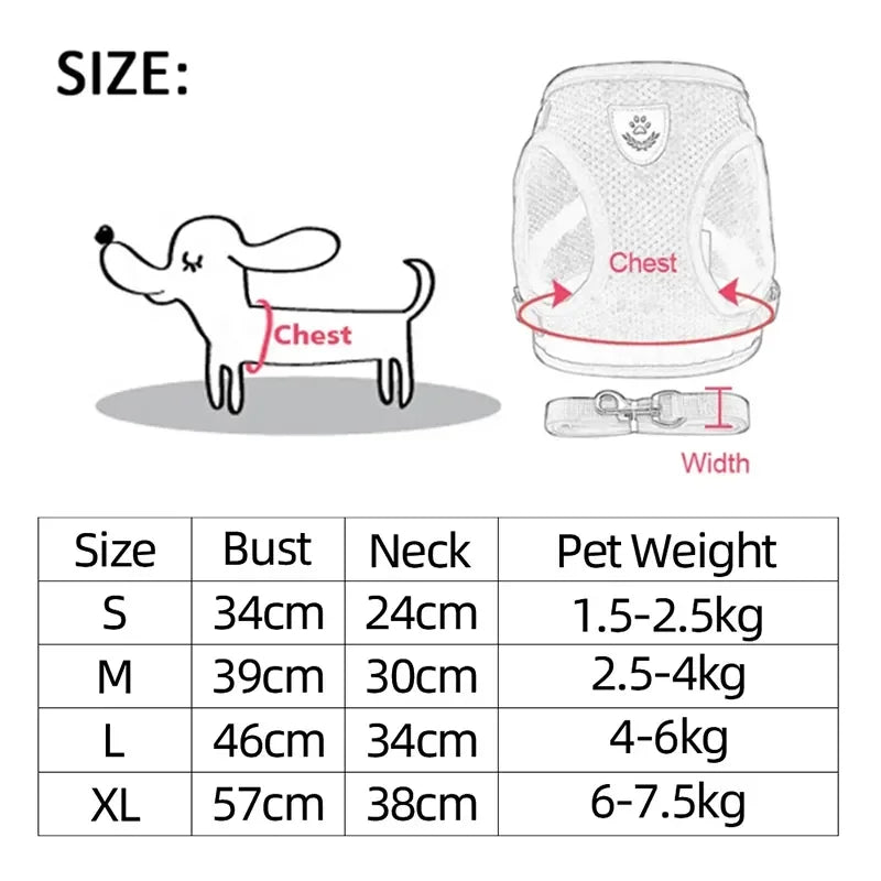 Cat Harness Vest Walking Lead Leash For Puppy Dogs Collar Polyester Adjustable Mesh Dog Harness For Small Medium Pet Accessories - A&V