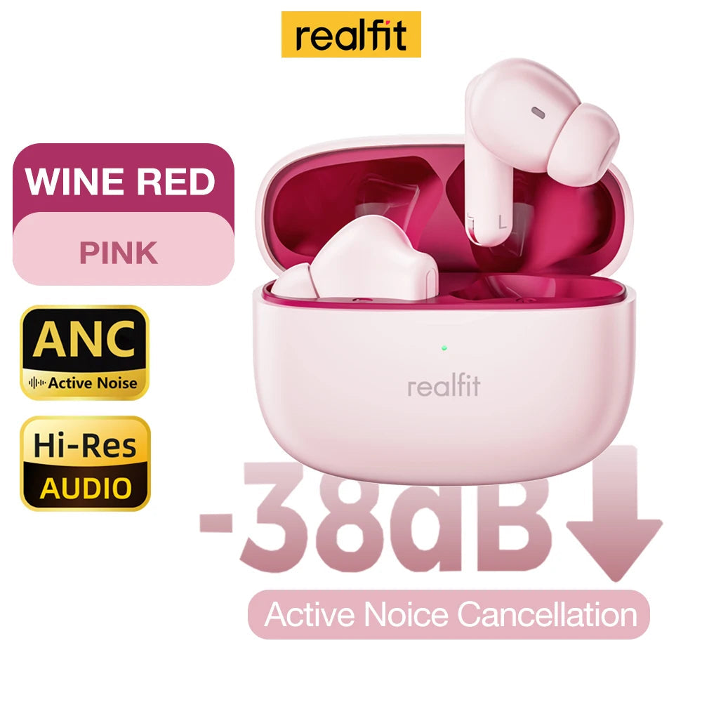 Realfit F3 ANC Active Noice Cancellation Bluetooth Earphones ENC Call HIFI Stereo Superb Bass Wireless Earbuds Sport Gaming A&V