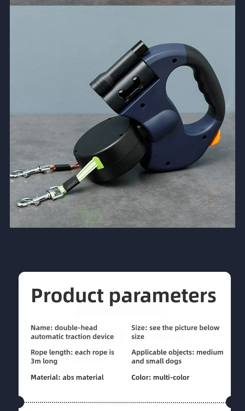 3M 2 in 1 Retractable Dog Leash for Small Medium Dogs Dual Head Automatic Extending Lead for Dog Head Automatic Extending Lead 2 - A&V