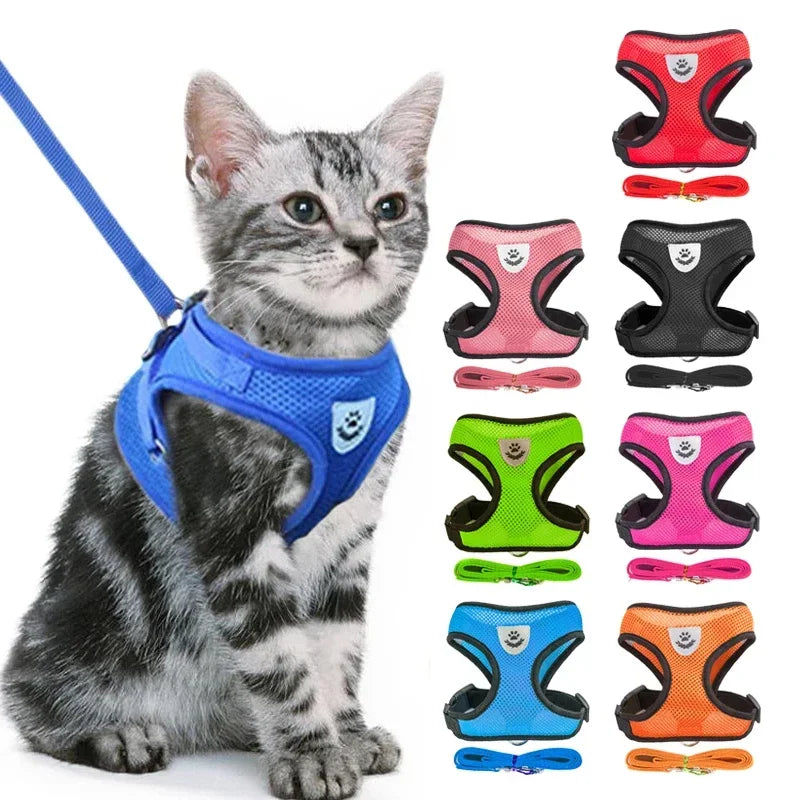 Cat Harness Vest Walking Lead Leash For Puppy Dogs Collar Polyester Adjustable Mesh Dog Harness For Small Medium Pet Accessories - A&V