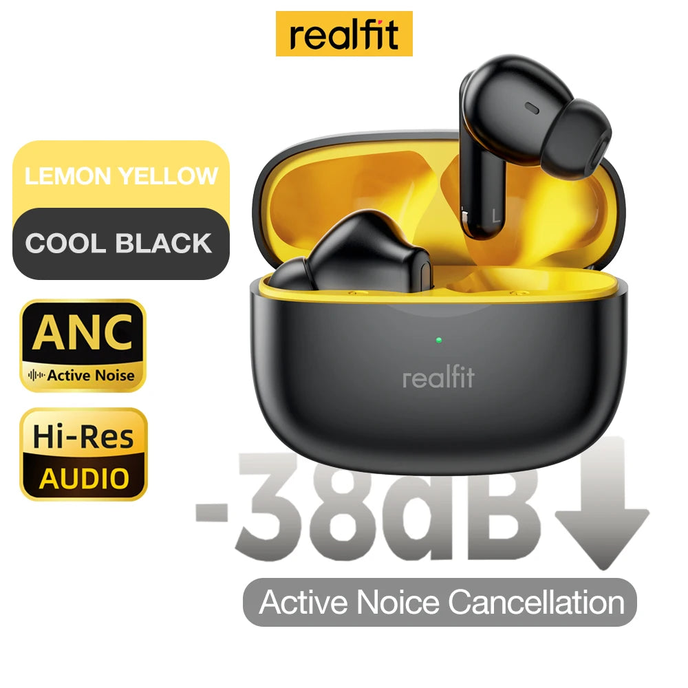 Realfit F3 ANC Active Noice Cancellation Bluetooth Earphones ENC Call HIFI Stereo Superb Bass Wireless Earbuds Sport Gaming A&V