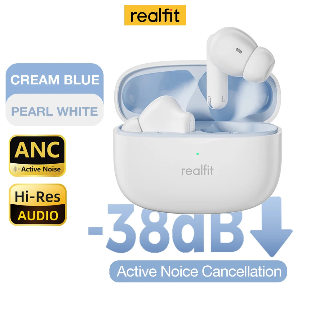 Realfit F3 ANC Active Noice Cancellation Bluetooth Earphones ENC Call HIFI Stereo Superb Bass Wireless Earbuds Sport Gaming A&V