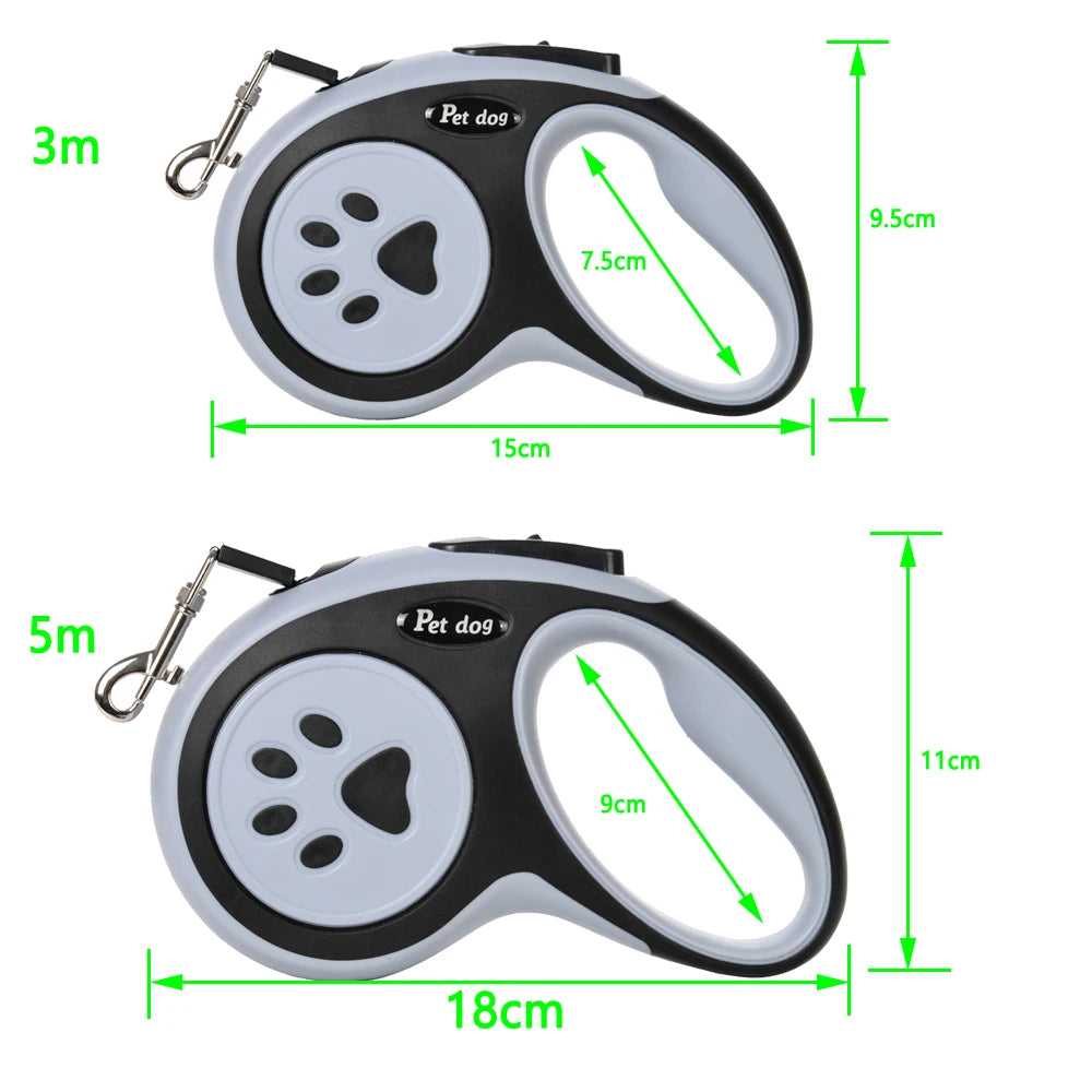 3m 5m Dog Paw Design Leash For Small Medium Large Dogs Outdoor Walking Puppy Strong Retractable Nylon Rope Yorkies Pet Supplies - A&V