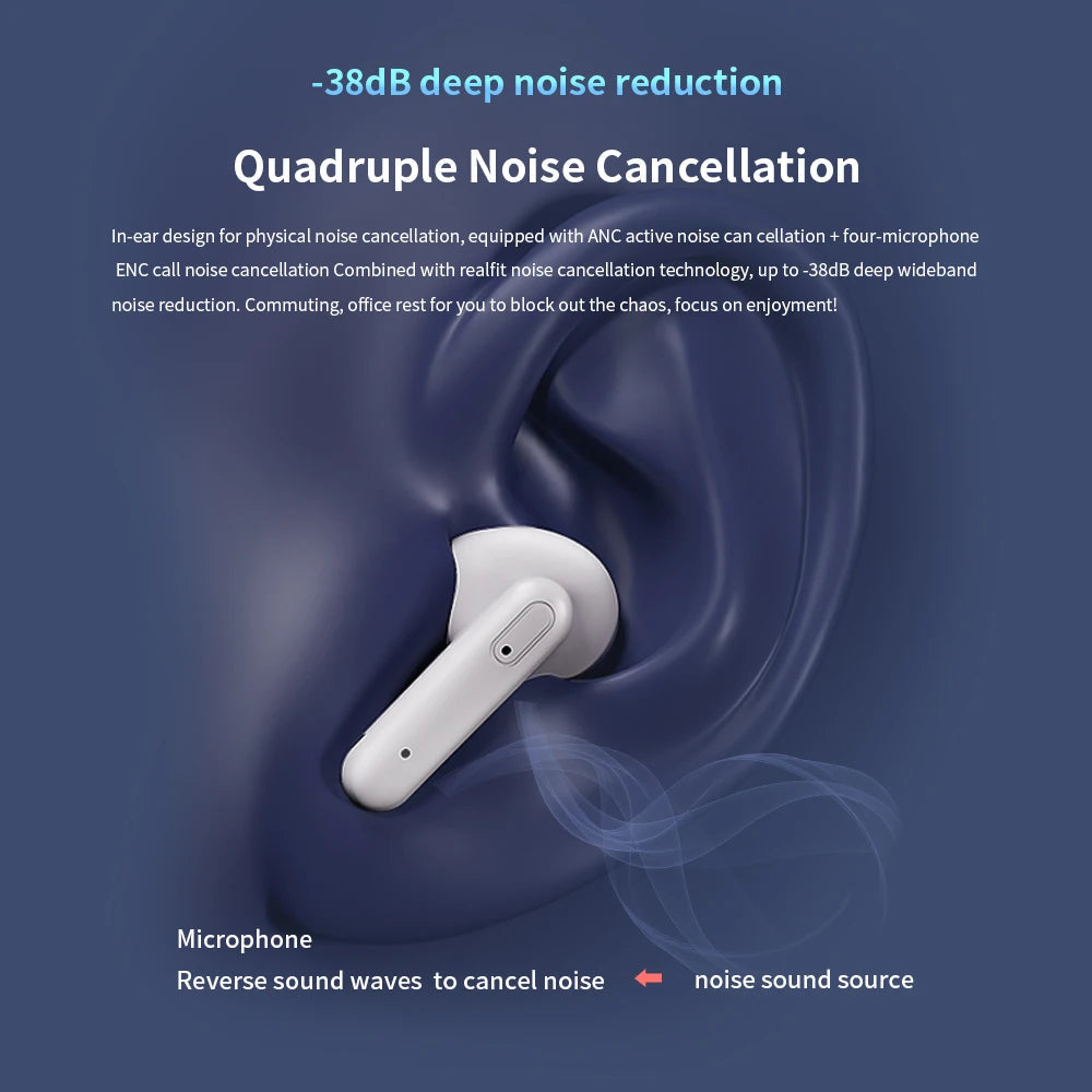 Realfit F3 ANC Active Noice Cancellation Bluetooth Earphones ENC Call HIFI Stereo Superb Bass Wireless Earbuds Sport Gaming A&V